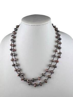 Ela Rae NYC Sterling Silver Necklace Diana Beaded Gemstone Long 42" NWT $388